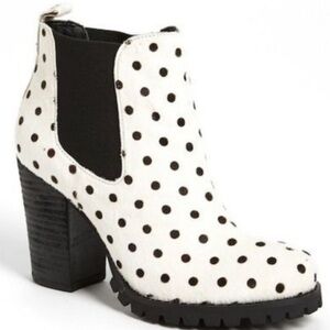 NWB Chinese Laundry Elise Brash Pony Hair Black & White Polka Dot Ankle Booties